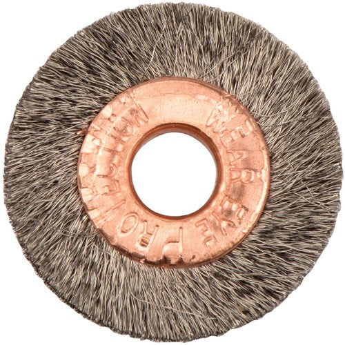 1″ Small Diameter Crimped Wire Wheel, .003″ Stainless Steel Fill, 1/4″ Arbor Hole - Americas Industrial Supply