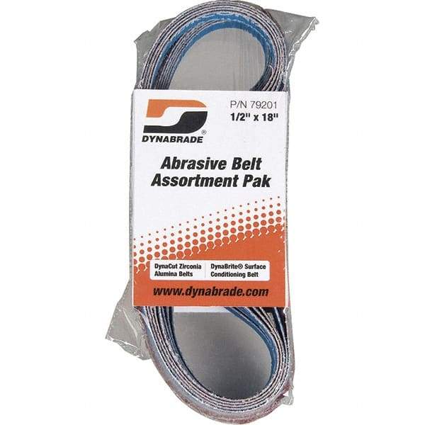 Dynabrade - 1/2" Wide x 18" OAL, 60 & 80 Grit, Zirconia Alumina Abrasive Belt - Zirconia Alumina, Coated & Nonwoven, X Weighted Cloth Backing, Wet/Dry - Americas Industrial Supply