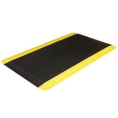 Anti-Fatigue Mat: 75' Length, 4' Wide, 9/16″ Thick, Vinyl, Beveled Edge Diamond Plate, Black & Yellow, Dry