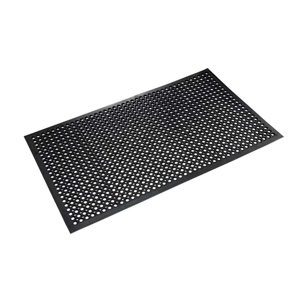 Anti-Fatigue Mat: 20' Length, 3' Wide, 1/2″ Thick, Rubber, Beveled Edge Raised Circles, Black, Wet