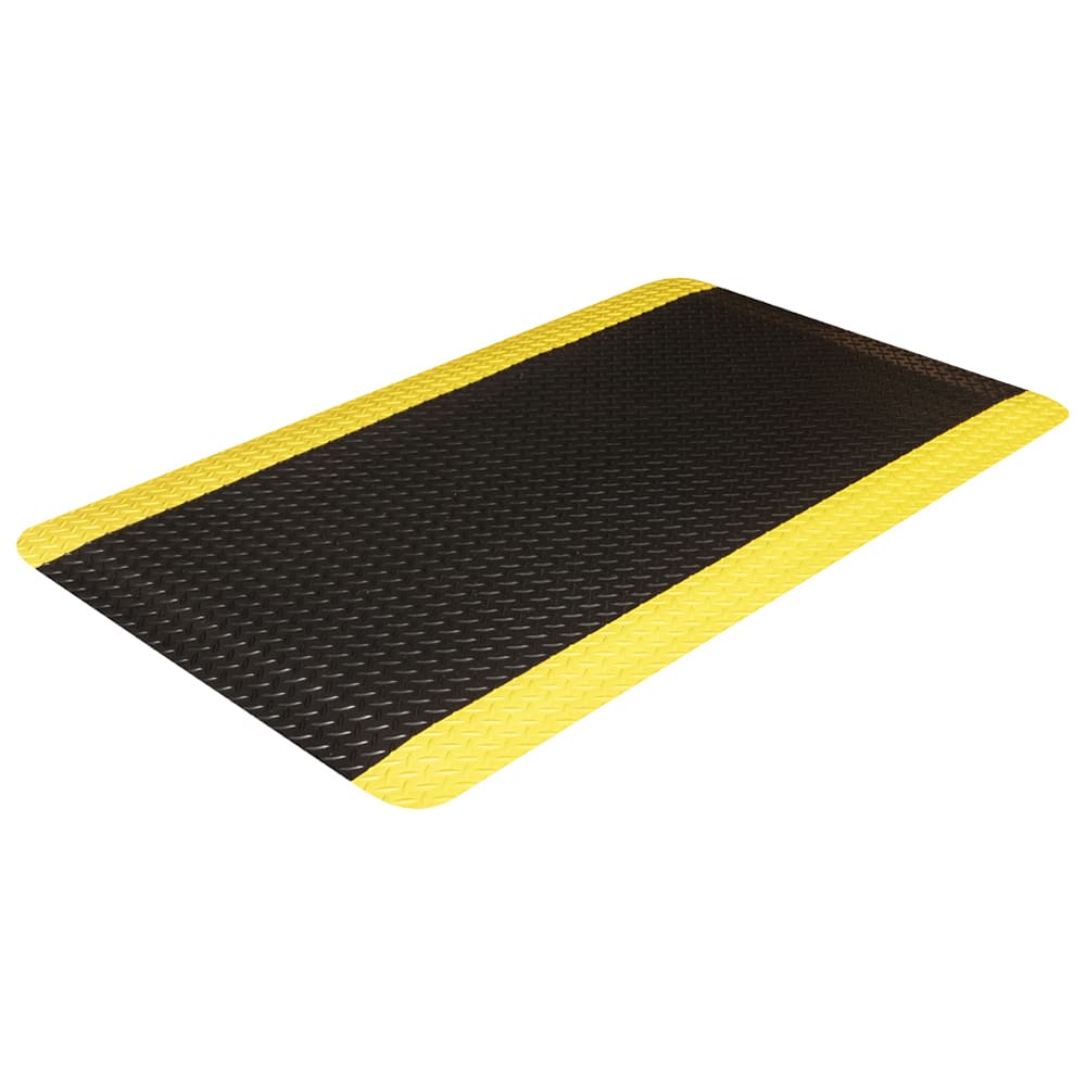 Anti-Fatigue Mat: 5' Length, 3' Wide, 7/8″ Thick, Vinyl, Beveled Edge Diamond Plate, Black & Yellow, Dry