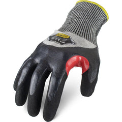 Puncture-Resistant Gloves:  Size  Small,  ANSI Cut  A5,  ANSI Puncture  4,  Nitrile,  HPPE Steel Blended Knit Black & Gray,  Palm, Fingers & Knuckles Coated,  Unlined Lined,  HPPE Fiber/Stainless Steel Back,  Sandy Grip,  ANSI Abrasion  Not Tested