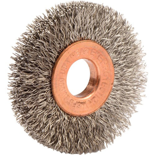 1-1/2″ Small Diameter Crimped Wire Wheel, .008″ Stainless Steel Fill, 3/8″ Arbor Hole - Americas Industrial Supply