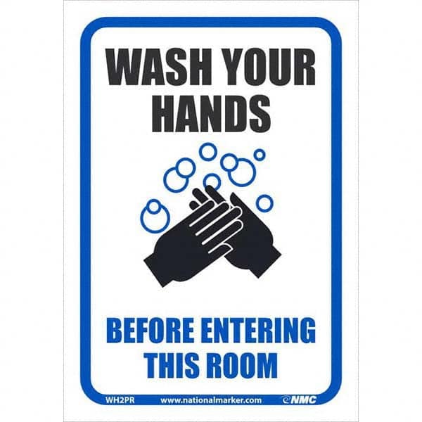 NMC - Safety & Facility Labels; Message Type: Restroom, Janitorial & Housekeeping; Restroom & Janitorial ; Header: None ; Legend: Wash Your Hands Before Entering This Room ; Graphic: Message & Graphic ; Material Type: Pressure-Sensitive Vinyl; Pressure S - Exact Industrial Supply