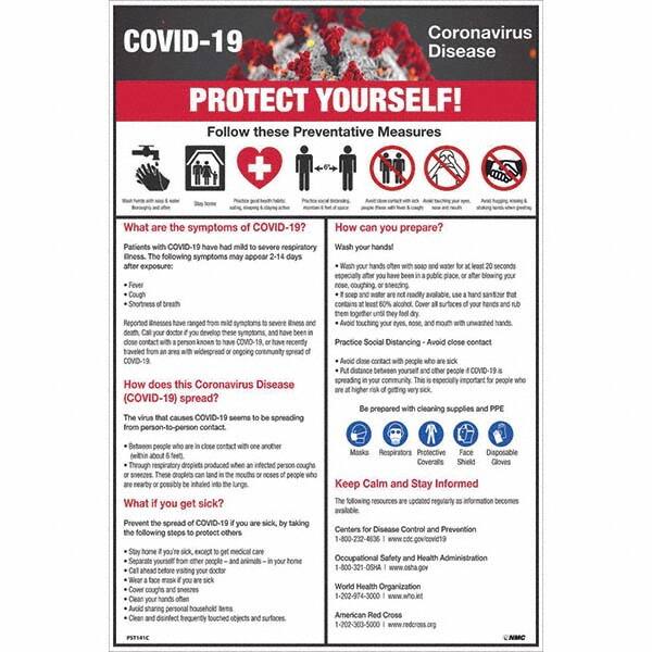 NMC - "COVID-19 - PROTECT YOURSELF!", 12" Wide x 18" High, Pressure-Sensitive Vinyl Safety Sign - Americas Industrial Supply