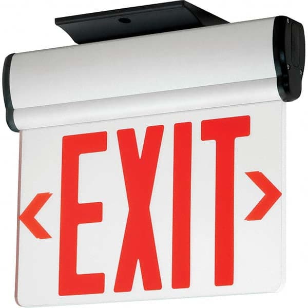 Illuminated Exit Signs; Number of Faces: 2; Light Technology: LED; Letter Color: Red; Housing Material: Aluminum; Housing Color: White; Battery Type: Sealed Nickel Cadmium; Wattage: 1 W; Overall Length: 1 in; Overall Length (Decimal Inch): 1; Overall Widt