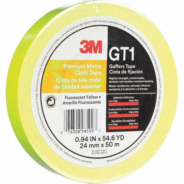 3M - 50m x 24mm x 11 mil Fluorescent Yellow Cotton Cloth Gaffers Tape - Americas Industrial Supply