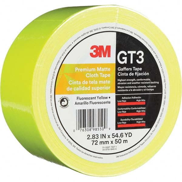 3M - 50m x 72mm x 11 mil Fluorescent Yellow Cotton Cloth Gaffers Tape - Americas Industrial Supply