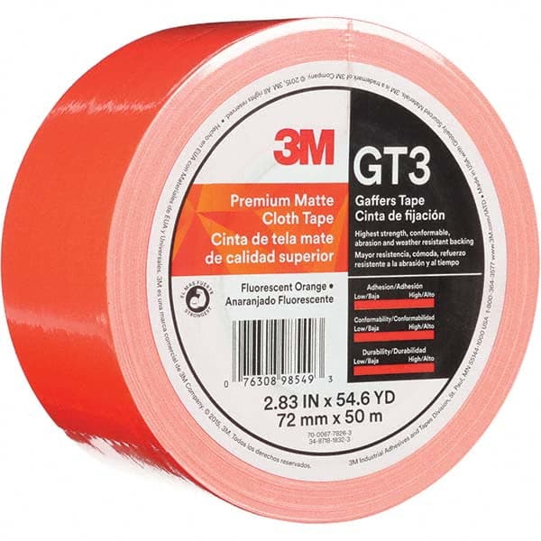 3M - 50m x 72mm x 11 mil Fluorescent Orange Cotton Cloth Gaffers Tape - Americas Industrial Supply