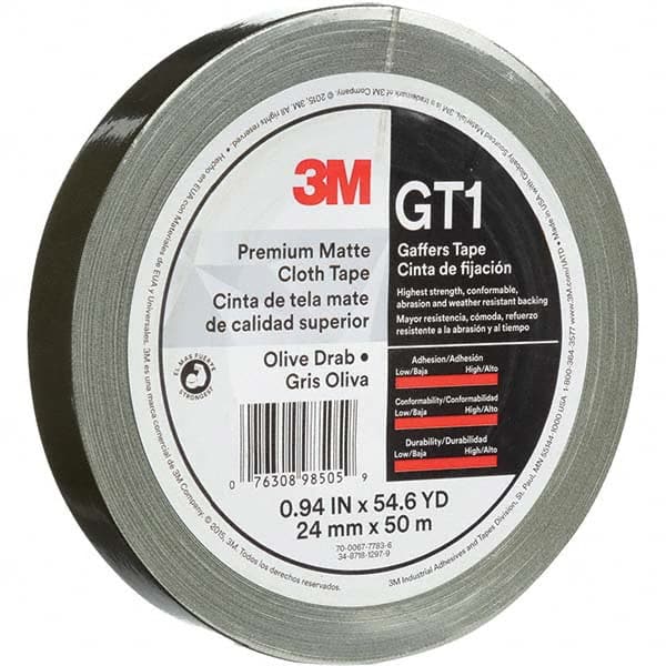 3M - 50m x 24mm x 11 mil Olive Green Cotton Cloth Gaffers Tape - Americas Industrial Supply