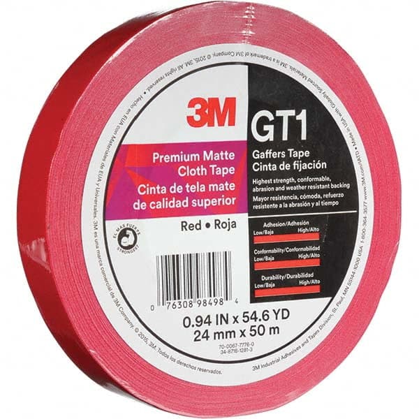 3M - 50m x 24mm x 11 mil Red Cotton Cloth Gaffers Tape - Americas Industrial Supply