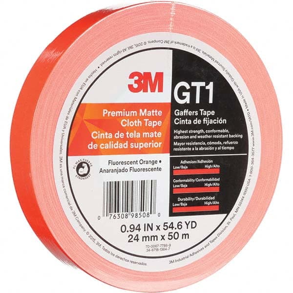 3M - 50m x 24mm x 11 mil Fluorescent Orange Cotton Cloth Gaffers Tape - Americas Industrial Supply