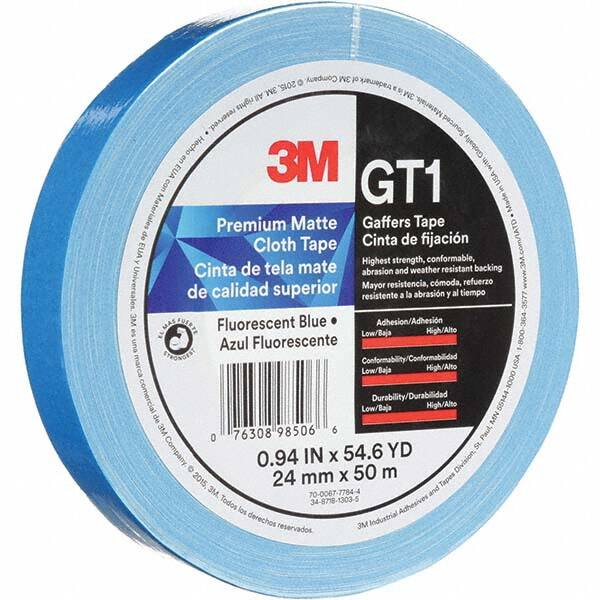 3M - 50m x 24mm x 11 mil Fluorescent Blue Cotton Cloth Gaffers Tape - Americas Industrial Supply