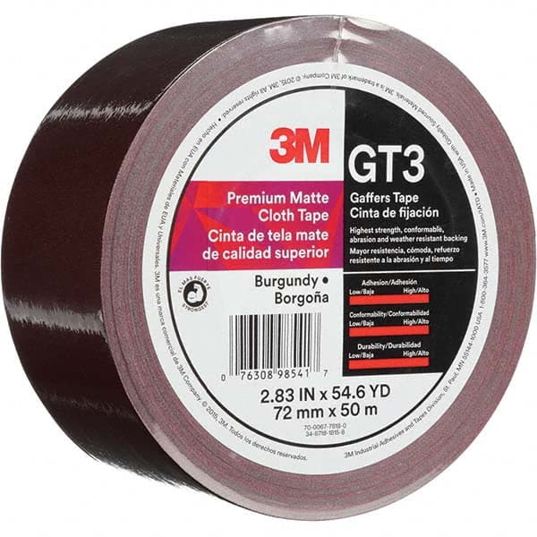 3M - 50m x 72mm x 11 mil Burgundy Cotton Cloth Gaffers Tape - Americas Industrial Supply