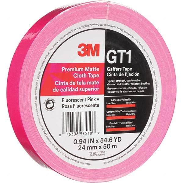 3M - 50m x 24mm x 11 mil Fluorescent Pink Cotton Cloth Gaffers Tape - Americas Industrial Supply