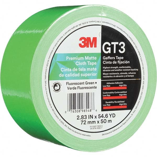 3M - 50m x 72mm x 11 mil Fluorescent Green Cotton Cloth Gaffers Tape - Americas Industrial Supply