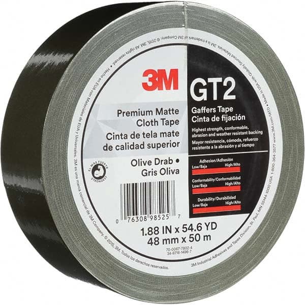 3M - 50m x 48mm x 11 mil Olive Green Cotton Cloth Gaffers Tape - Americas Industrial Supply