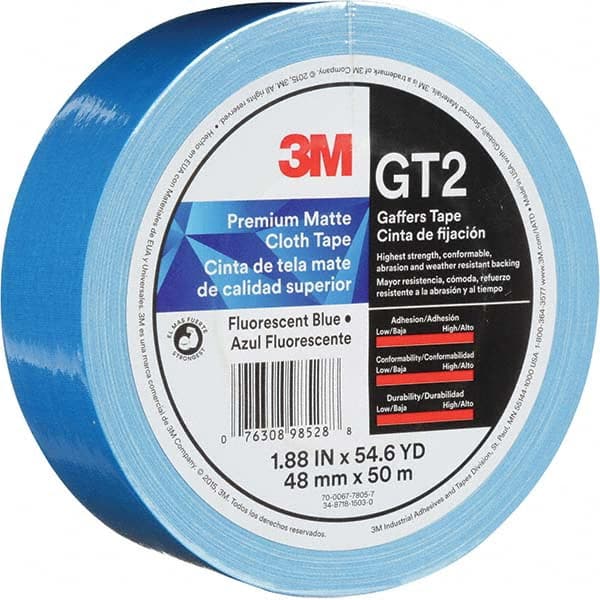 3M - 50m x 48mm x 11 mil Fluorescent Blue Cotton Cloth Gaffers Tape - Americas Industrial Supply