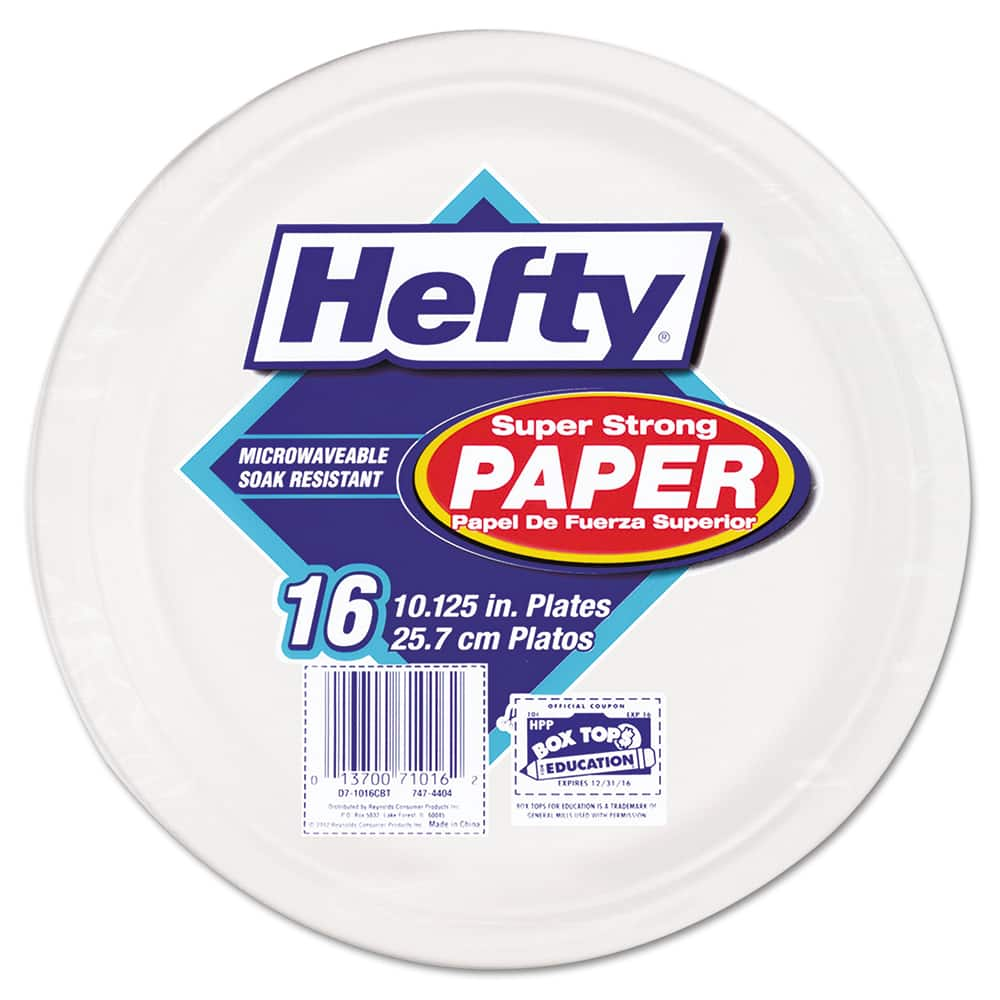 Hefty - Paper & Plastic Cups, Plates, Bowls & Utensils; Breakroom Accessory Type: Plates ; Breakroom Accessory Description: Dinnerware-Plate; Paper ; Color: White - Exact Industrial Supply