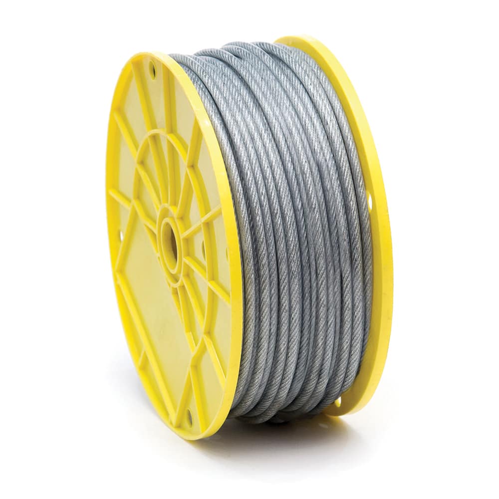 Mibro - Wire Rope & Cable; Type: Aircraft Cable ; Breaking Strength (Lb.): 340.00 ; Diameter (Inch): 3/16 ; Bare Diameter: 1/8 (Inch); Strand Type: 7 x 7 ; Head Coating: Vinyl - Exact Industrial Supply