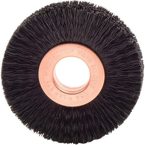 2″ Small Diameter Nylon Wheel Brush, .010″ Crimped Black Fill, 1/2″ Arbor Hole - Americas Industrial Supply
