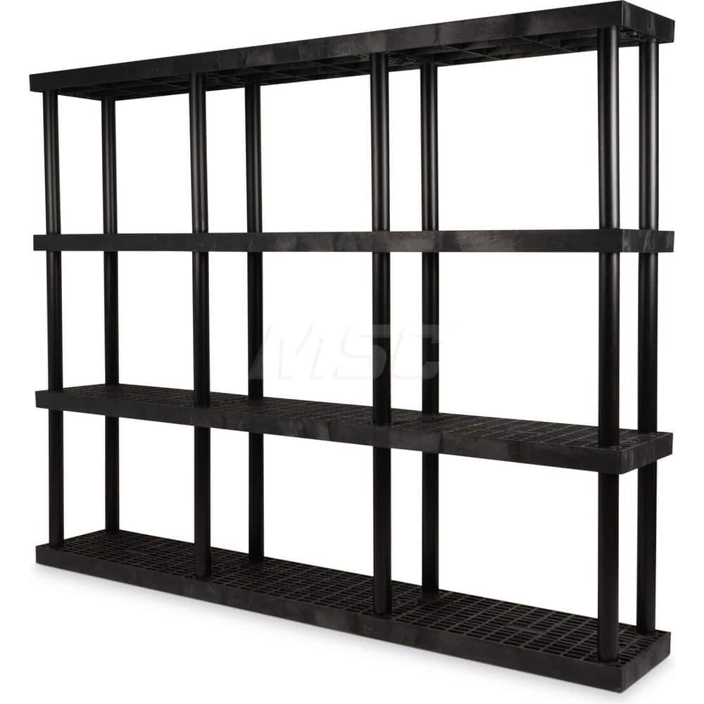 Plastic Shelving; Type: Fixed Shelving; Shelf Capacity (Lb.): 1800; Width (Inch): 16; Height (Inch): 75.000000; Depth: 96; Number of Shelves: 4; Color: Black