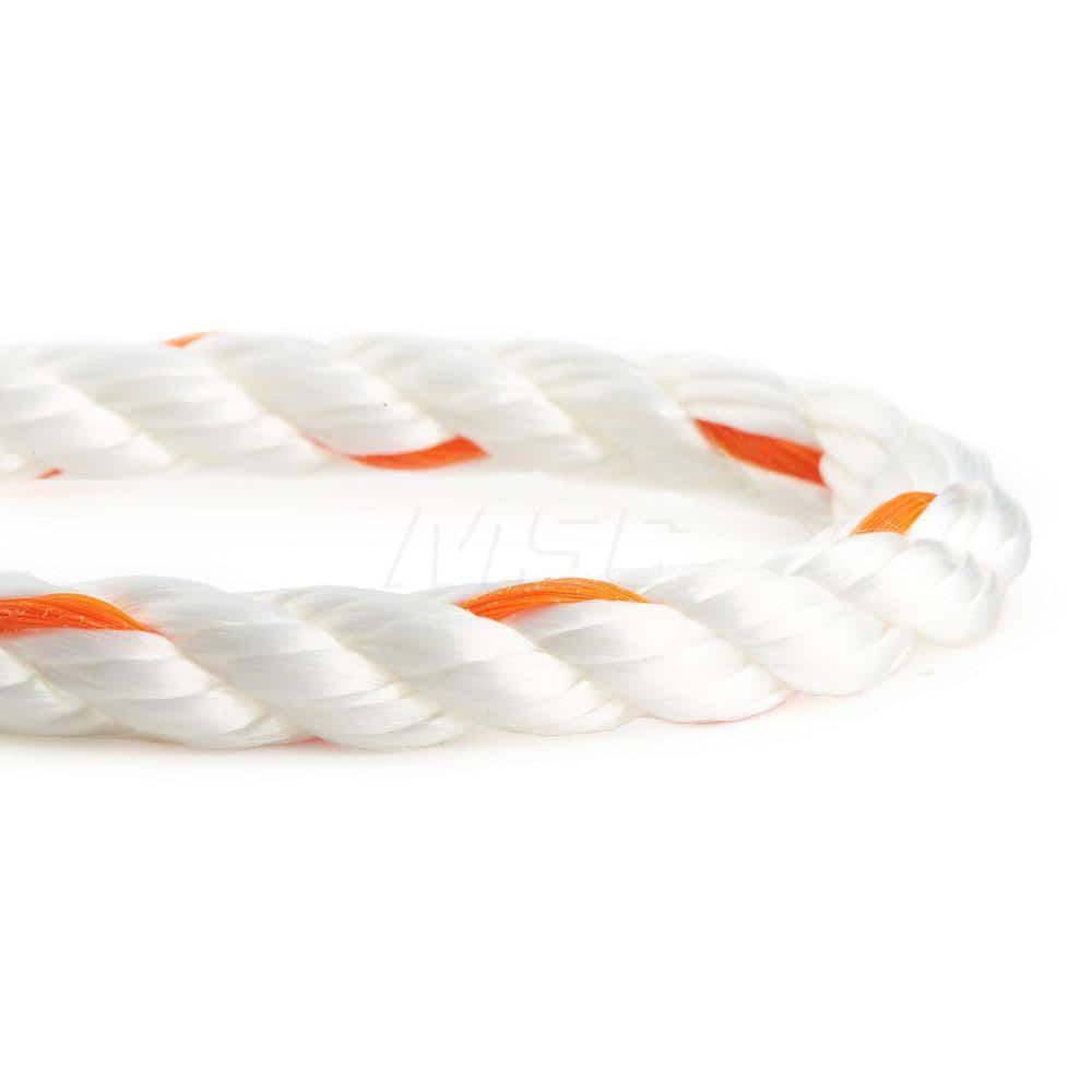 Rope; Rope Construction: 3 Strand Twisted; Material: Polypropylene; Work Load Limit: 60 lb; Color: White; Orange; Maximum Temperature (F) ( - 0 Decimals): 330; Breaking Strength: 11217; Application: General Purpose; Rope Strand Count: 3; Package Type: Ree