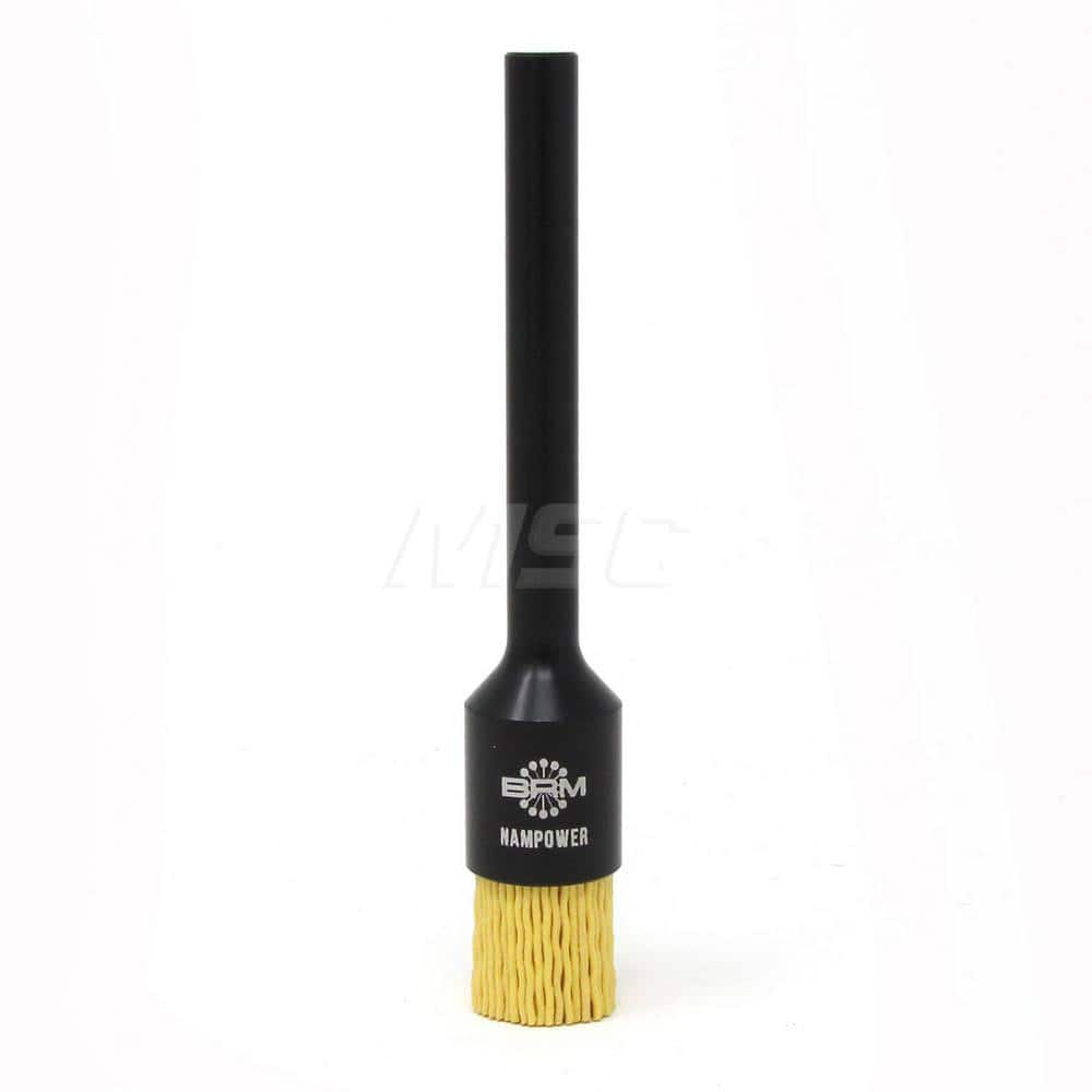 End Brushes: 3/4″ Dia, 0.04″ Wire Dia, Ceramic & Nylon, Crimped Wire 3/4″ Trim Length, 3/8″ Shank Dia, 10,000 Max RPM