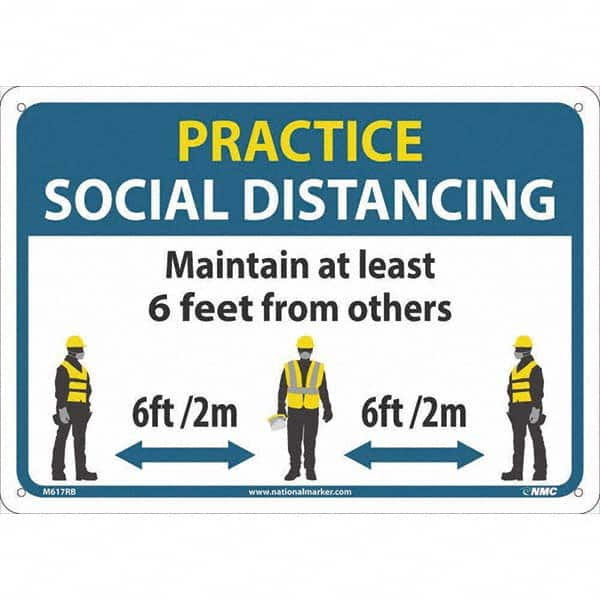 NMC - "Practice Social Distancing", 14" Wide x 10" High, Rigid Plastic Safety Sign - Americas Industrial Supply