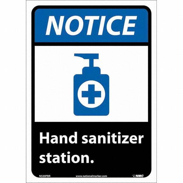 NMC - "Notice - Hand Sanitizer Station", 10" Wide x 14" High, Pressure-Sensitive Vinyl Safety Sign - Americas Industrial Supply