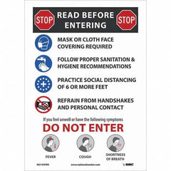 NMC - "COVID-19 - STOP - Read Before Entering", 10" Wide x 14" High, Pressure-Sensitive Vinyl Safety Sign - Americas Industrial Supply