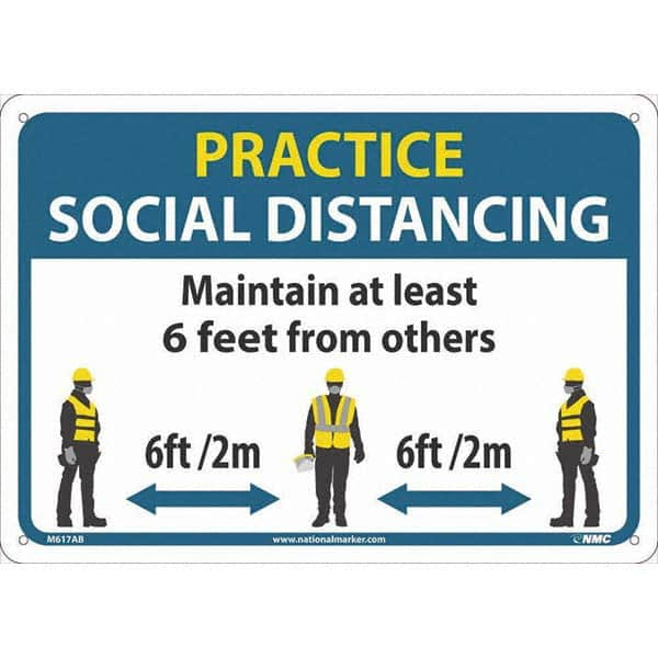 NMC - "Practice Social Distancing", 14" Wide x 10" High, Aluminum Safety Sign - Americas Industrial Supply