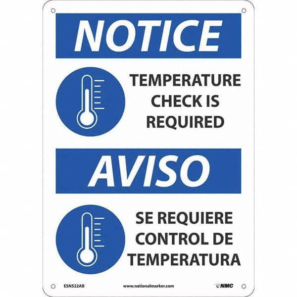 NMC - "Notice - Temperature Check is Required", 10" Wide x 14" High, Aluminum Safety Sign - Americas Industrial Supply