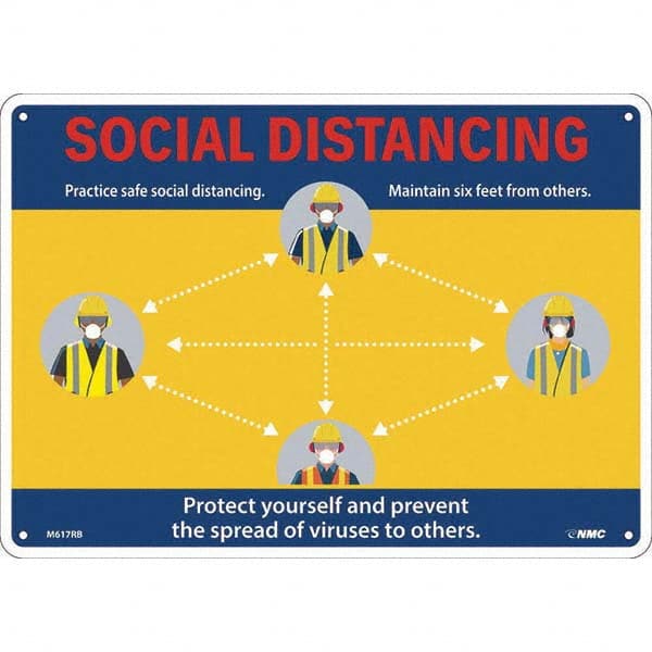 NMC - "Social Distancing", 14" Wide x 10" High, Rigid Plastic Safety Sign - Americas Industrial Supply