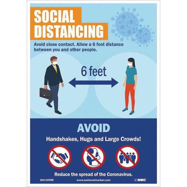 NMC - "COVID-19 - Social Distancing - Avoid Close Contact", 10" Wide x 14" High, Pressure-Sensitive Vinyl Safety Sign - Americas Industrial Supply