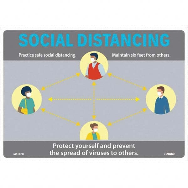 NMC - "Social Distancing", 14" Wide x 10" High, Pressure-Sensitive Vinyl Safety Sign - Americas Industrial Supply