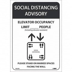 NMC - "Social Distancing Advisory Elevatory Occupancy", 10" Wide x 14" High, Pressure-Sensitive Vinyl Safety Sign - Americas Industrial Supply