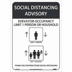 NMC - "Social Distancing Advisory Elevatory Occupancy", 10" Wide x 14" High, Pressure-Sensitive Vinyl Safety Sign - Americas Industrial Supply