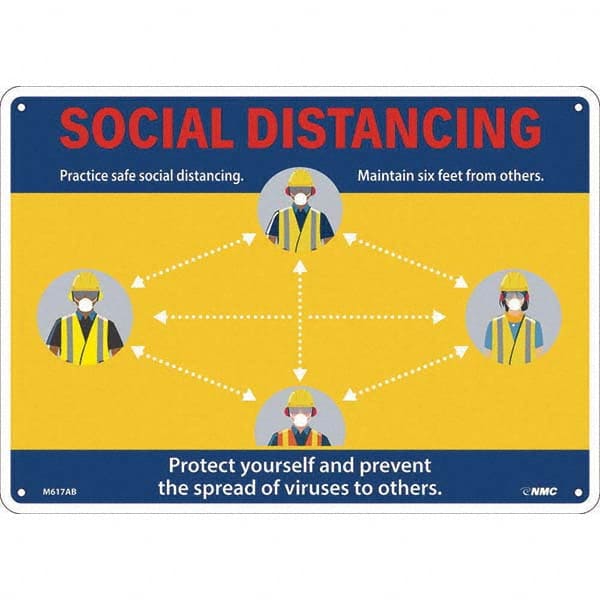 NMC - "Social Distancing", 14" Wide x 10" High, Aluminum Safety Sign - Americas Industrial Supply