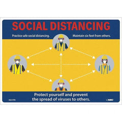 NMC - "Social Distancing", 14" Wide x 10" High, Pressure-Sensitive Vinyl Safety Sign - Americas Industrial Supply