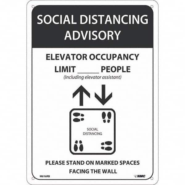 NMC - "Social Distancing Advisory Elevatory Occupancy", 10" Wide x 14" High, Rigid Plastic Safety Sign - Americas Industrial Supply