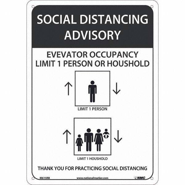 NMC - "Social Distancing Advisory Elevatory Occupancy", 10" Wide x 14" High, Rigid Plastic Safety Sign - Americas Industrial Supply