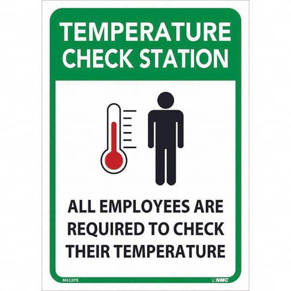 NMC - "Temperature Check Station", 10" Wide x 14" High, Pressure-Sensitive Vinyl Safety Sign - Americas Industrial Supply