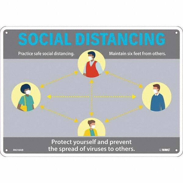 NMC - "Social Distancing", 14" Wide x 10" High, Aluminum Safety Sign - Americas Industrial Supply