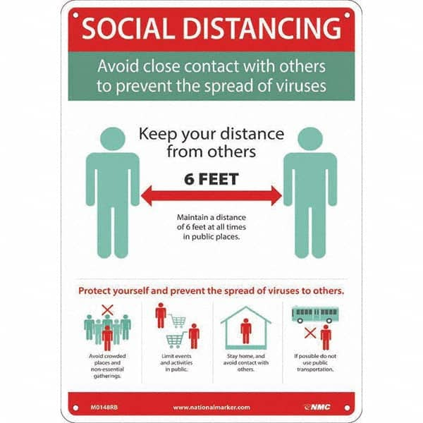 NMC - "COVID-19 - Social Distancing", 10" Wide x 14" High, Rigid Plastic Safety Sign - Americas Industrial Supply