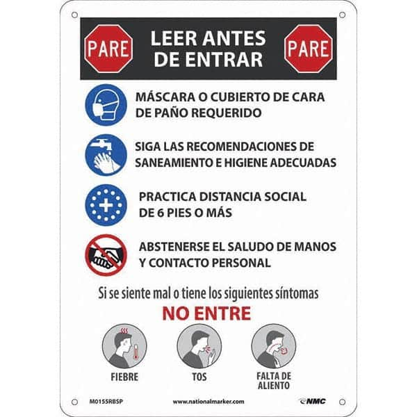 NMC - "COVID-19 - STOP - Read Before Entering", 10" Wide x 14" High, Rigid Plastic Safety Sign - Americas Industrial Supply