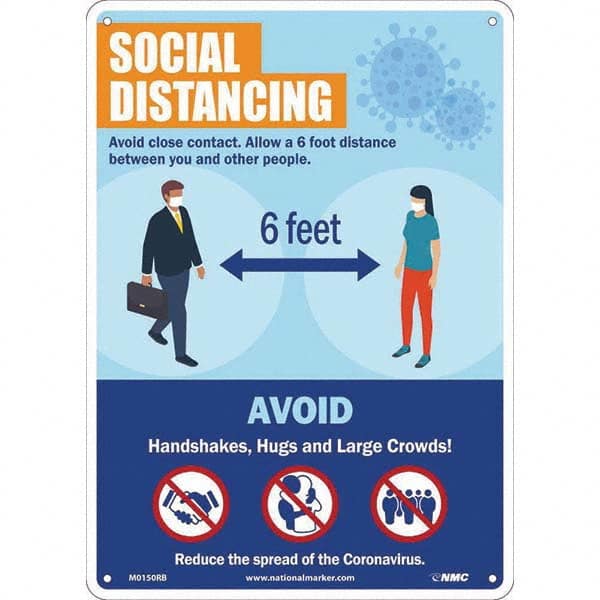 NMC - "COVID-19 - Social Distancing - Avoid Close Contact", 10" Wide x 14" High, Rigid Plastic Safety Sign - Americas Industrial Supply