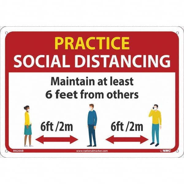 NMC - "Practice Social Distancing", 14" Wide x 10" High, Aluminum Safety Sign - Americas Industrial Supply