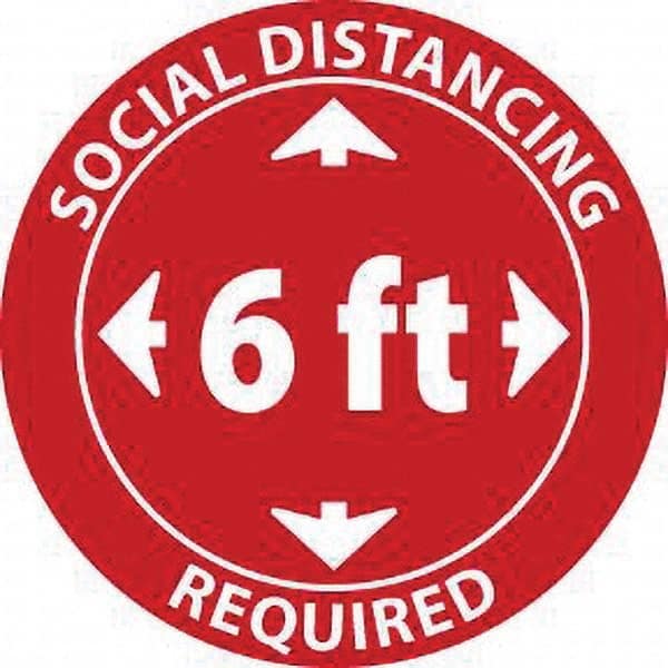 Safety Label: ″Social Distancing Required″, Round, 4″ Dia Removable Adhesive, Vinyl