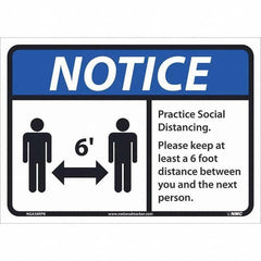 NMC - "Notice - Practice Social Distancing", 14" Wide x 10" High, Pressure-Sensitive Vinyl Safety Sign - Americas Industrial Supply